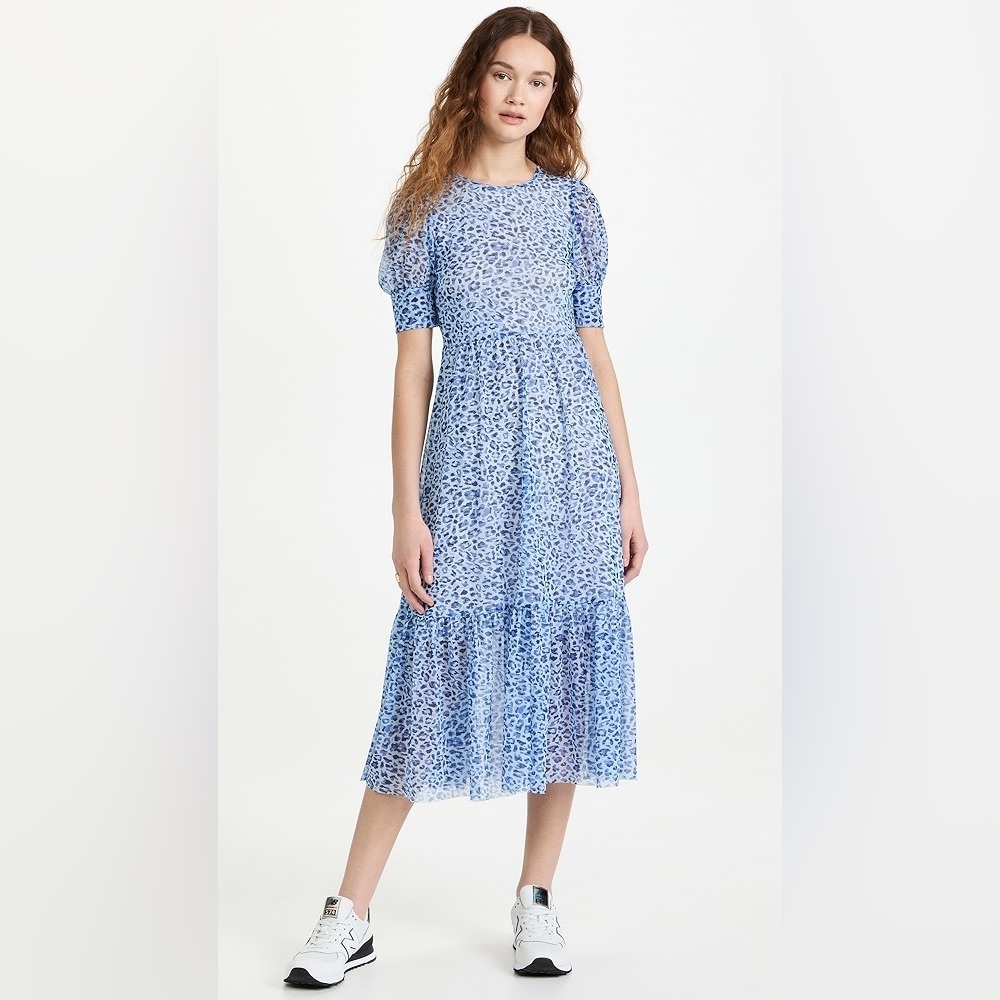 Baum Und Pferdgarten Sz XL Jocelyn Blue Mesh Leopard Print Midi Dress
